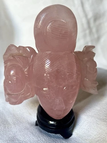 Chinese rose quartz ,hard stone,geisha head figure 8cm x 8cm