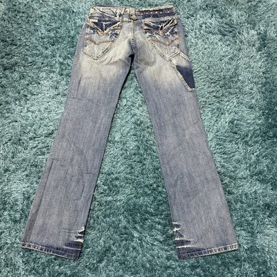 Y2K Firetrap Blackseal Studded Jeans W28 L34 Blue Denim Straight Leg Distressed