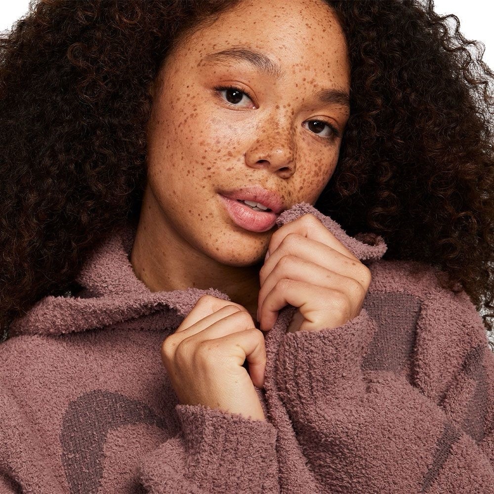 Nike Phoenix Cozy Bouclé Long Knit Cardigan Smokey Mauve Sz Medium