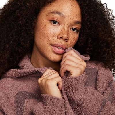 Nike Phoenix Cozy Bouclé Long Knit Cardigan Smokey Mauve Sz Medium