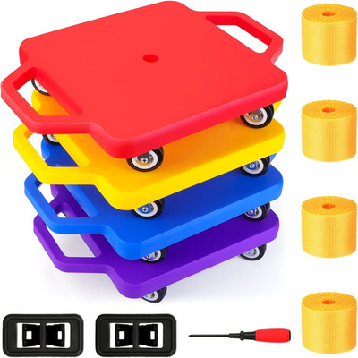 4 Pack Sports Scooter Board with Handles, Floor Sitting Scooter Board with Non-M