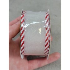 Crafters Square Christmas Wire Edged Ribbon Red White Candy Cane Stripe 9ft 3yd