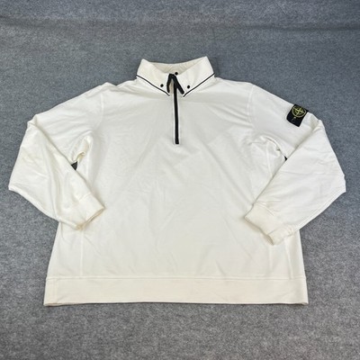 Stone Island Sweatshirt Men 3XL White Half Zip Collar Compass Patch Jumper