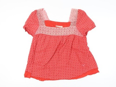 Roxy Damen rot geometrisch Häkel quadratischer Ausschnitt Baumwolle Tunika Bluse L