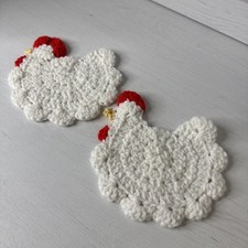 Vintage Crochet Chicken Coasters Farmhouse De...