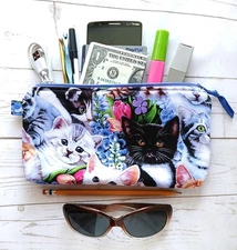Makeup Bag Pencil Case Money Pouch Project Notions Cats Kittens Handmade Gift
