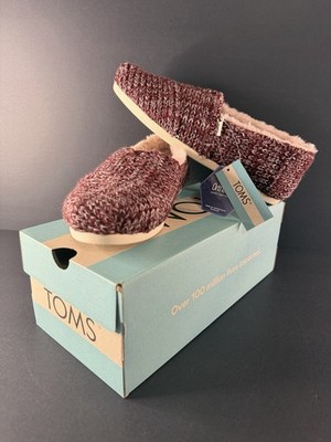 TOMS Alpargata Burgundy Multi Sweater Knit/Faux Fur Size 7 Womens NWT & Box!