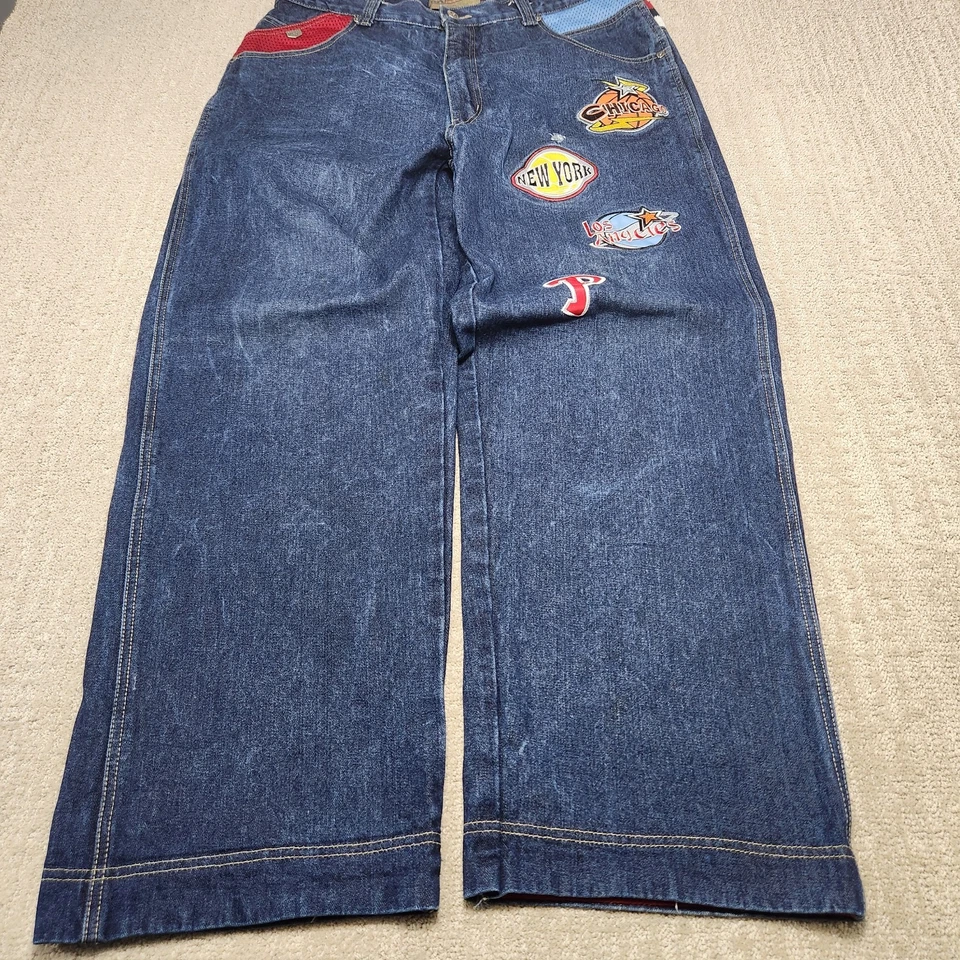 Jeans masculino Y2K folgado 36x31 *LEIA remendos All Star hardball bordado perna larga - Imagem 2 de 4