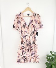 Simply Vera Wang Pink Purple Floral Faux Wrap Dress Womenâs Small New