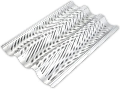 Stainless Steel Baguette Pan  3-Slot French Bread Tray 15x10'' Perforated 1 Pack