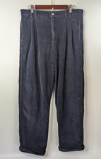 Vintage Chaps Ralph Lauren Navy Baggy Pleated Cuffed Corduroy Pants Size 34x32