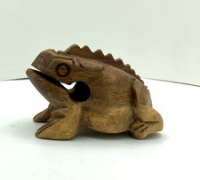 Hand Carved Wooden Frog 3x5" Guiro Percussion Instrument Ribbit Sound No Stick