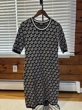 DKNY Women's Black White Logo Knit Sweater Dress - Size M