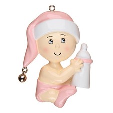 Baby with Bottle Pink Personalized Christmas Tree Ornament