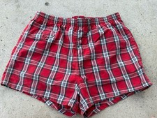 Vintage Penney s Short Swim Trunks Medium 32/34 Plaid Red Black White 1960 s