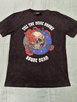 Till The Devil Knows You re Dead, Skull, Roses, Goth Graphic Style T-shirt  M