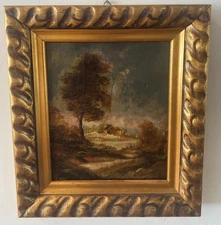Antique English Countryside Landscape Cottage Oil Painting