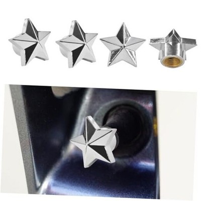 4PCS Star Tire Valve Stem Caps- Five-Pointed Star Shaped Car Wheel Tire Silver