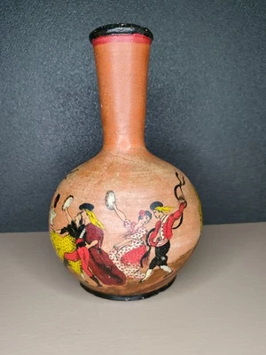 Vase en terre cuite poterie G PUISSILIEUX décor danseuses artisanal vintage déco - Photo 1/4