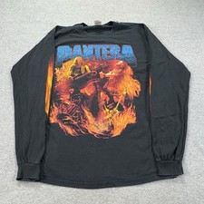 Vtg 2001 Pantera Long Sleeve Band Shirt Mens L Anvil Flame Sleeve Metal Tee