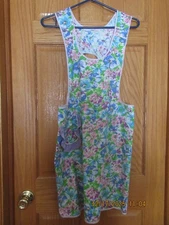 Vintage Long Handmade Smock Floral Purple Pink Blue Apron Ruffle Pocket