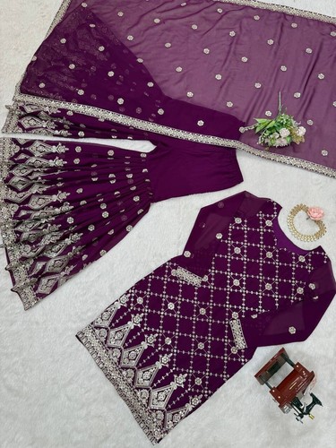 SALWAR KAMEEZ PAKISTANI DRESS INDIAN WEDDING PARTY WEAR BOLLYWOOD SUIT SHARARA - Picture 8 of 11