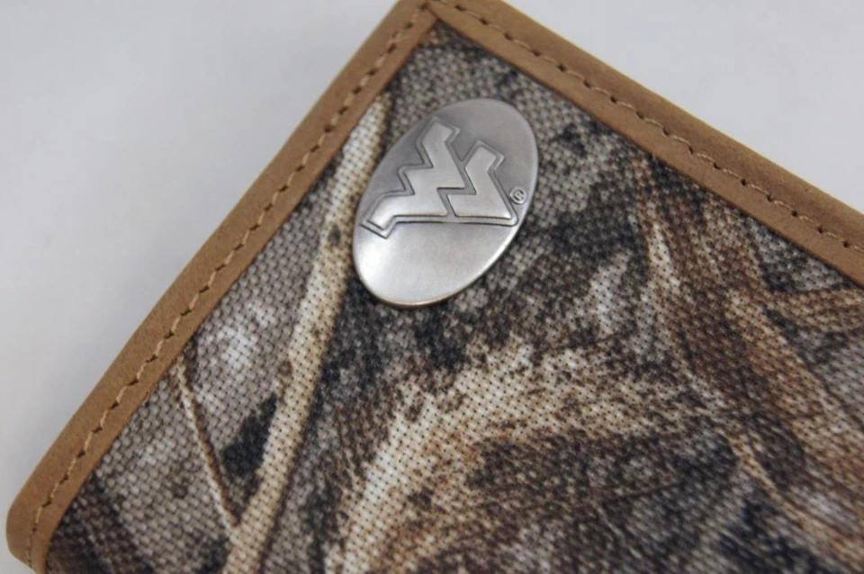 West Virginia Mountaineers Trifold Realtree Max-5 Camo & Leather Wallet w Concho - Image 4 of 4
