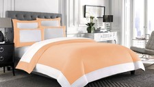 Image of UK BEDDING 1 PC REVERSIBLE BOREDR DUVET COVER 800 TC SOLID ALL UK SIZES & COLORS