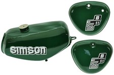 Tank Set mit Seitendeckel S51 S70 Billardgrün, versiegelt, mit Aufkleber Simson