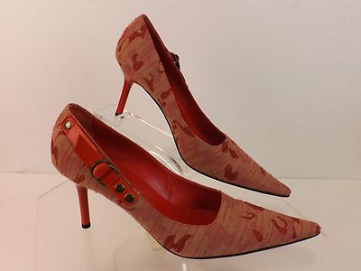 NEW CASADEI PALE PINK CHERRY CANVAS POINTED TOE HIGH HEEL PUMPS 8 ITALY