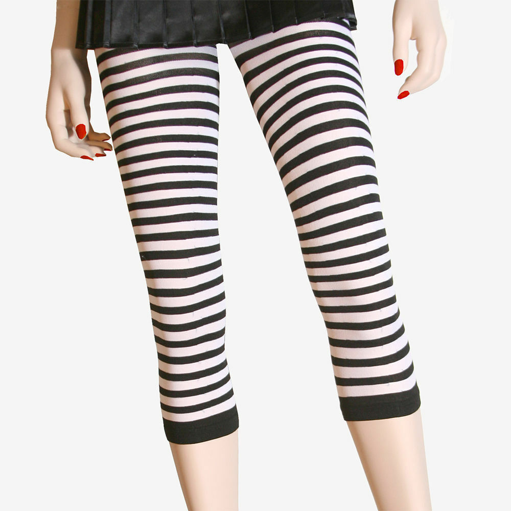 Opaque Black and White Horizontal Tights Opaque Black and White Horizontal Tights