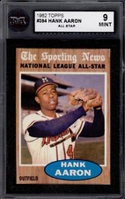 1962 TOPPS #394 HANK AARON ALL STAR BASEBALL KSA 9 MINT