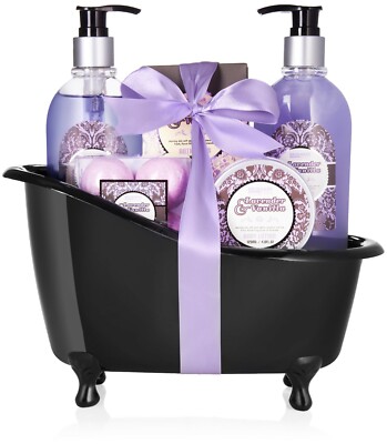 BRUBAKER Beauty Geschenkset Lavendel Vanille Badeset Körperpflege Set mit Wanne