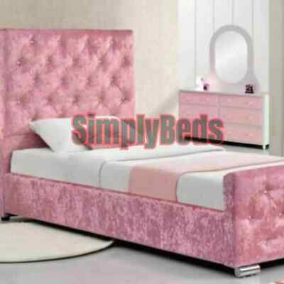 NEU STILVOLLER PRINZEN GEPOLSTERTER DIAMANT ZERKLEINERTER SAMT BETTRAHMEN 3 FUSS 4 FUSS 5 FUSS UK