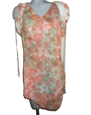 VENEZIA Orange & Green Floral Tunic Top, Size 14/16 Sleeveless Polyester  VGC   
