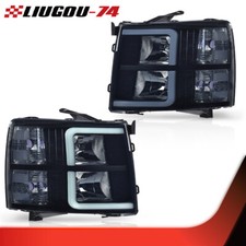 Led Drl Projector Headlights Fit For Chevy Silverado 1500 2500 07-14 Black Smoke