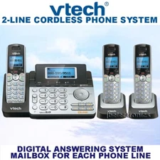 VTECH DS6151 DECT 6.0 2-LINE CORDLESS PHONE + 2 CORDLESS HANDSETS - NEW