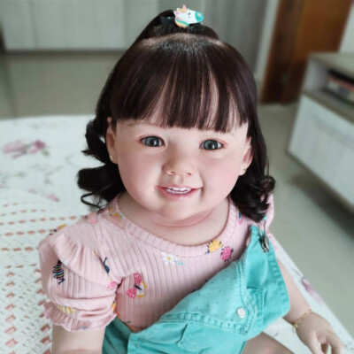 Finished Reborn Baby Doll 28in Toddler Girl Rooted Hair Cloth Body Birthday Gift