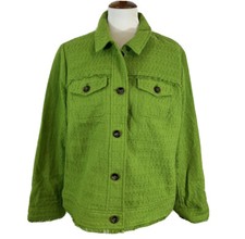 Chicos Green Button Up Tweed Collared Jacket Womens Size 2