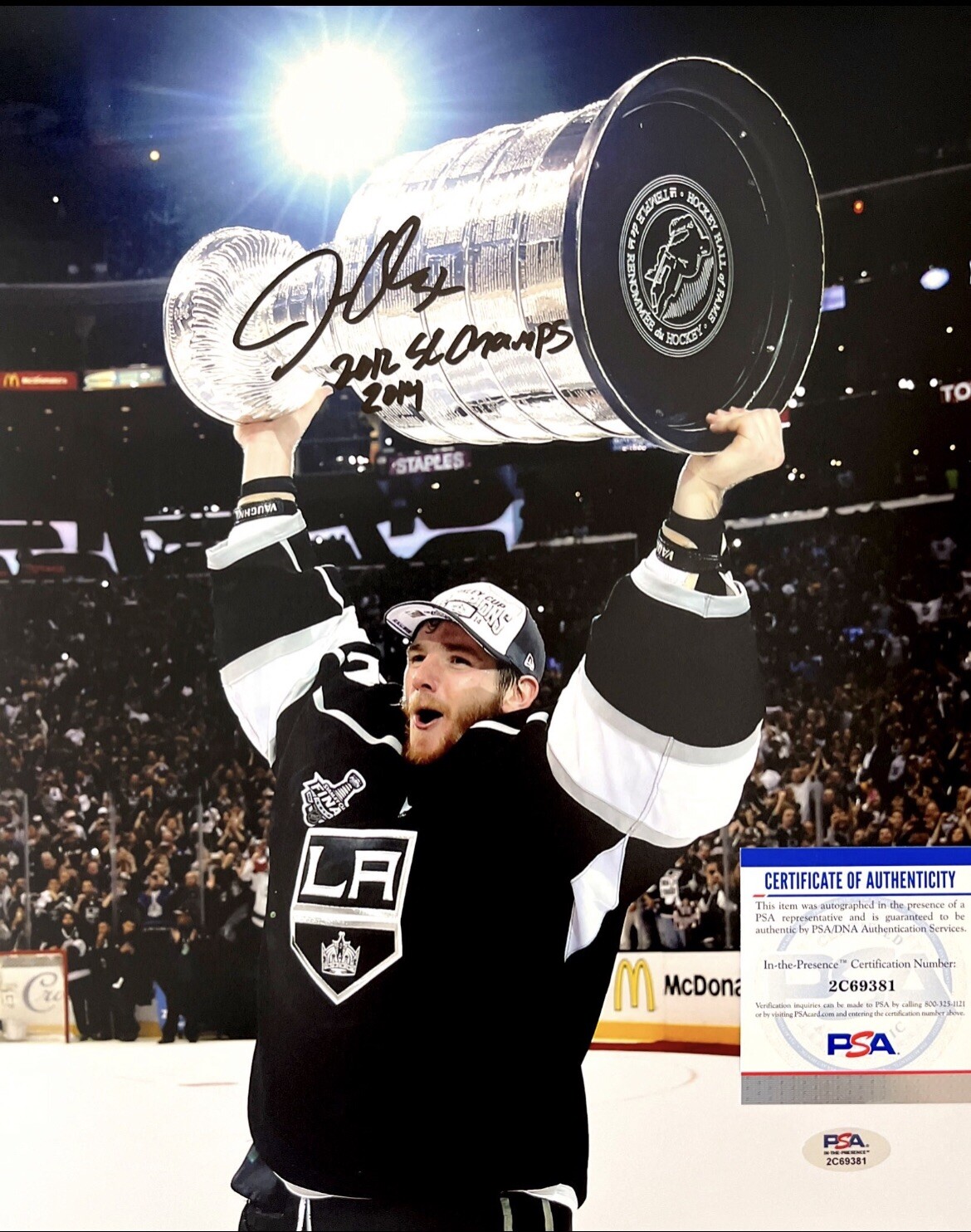 Jonathan Quick Autographed Signed Los Angeles Kings LA Kings 11x14 Photo W 2012 2014 SC Champs **PSA** 