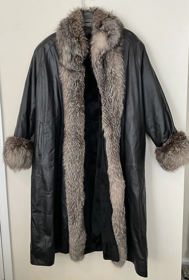 Abrigo largo de cuero genuino y piel ver medidas - Tarnopols Foto 3 de 4