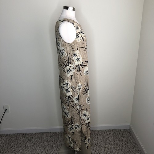 VTG Kathie Lee S Maxi Dress Brown Tan Floral Hibiscus - Picture 5 of 11