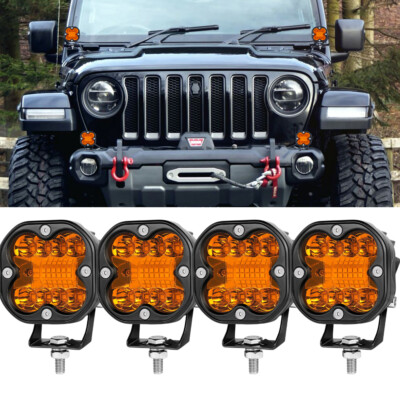 4Pcs 3'' 80W Amber LED Work Light Spot Cube Pods Fog Driving Offroad Truck Pickup