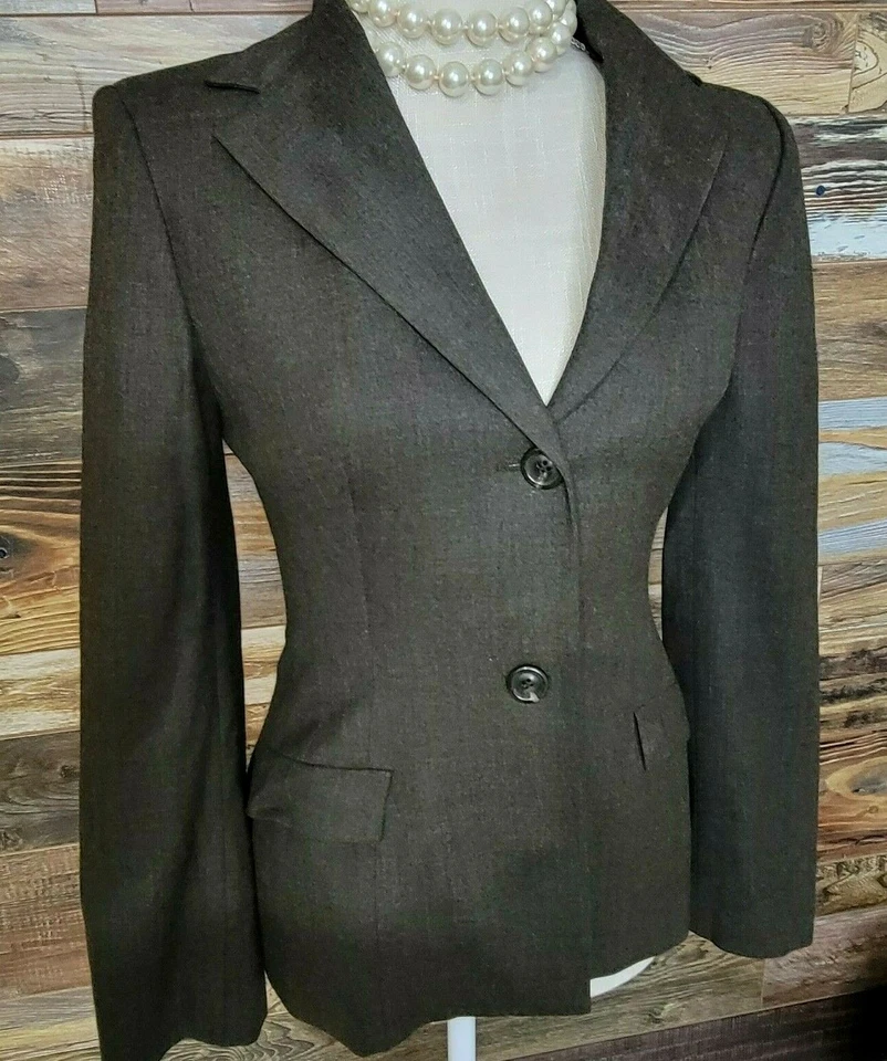 Piazza Sempione Made in Italy Wool Stretch Brown 2-Button Blazer Jacket Size 4 - Image 4 of 4