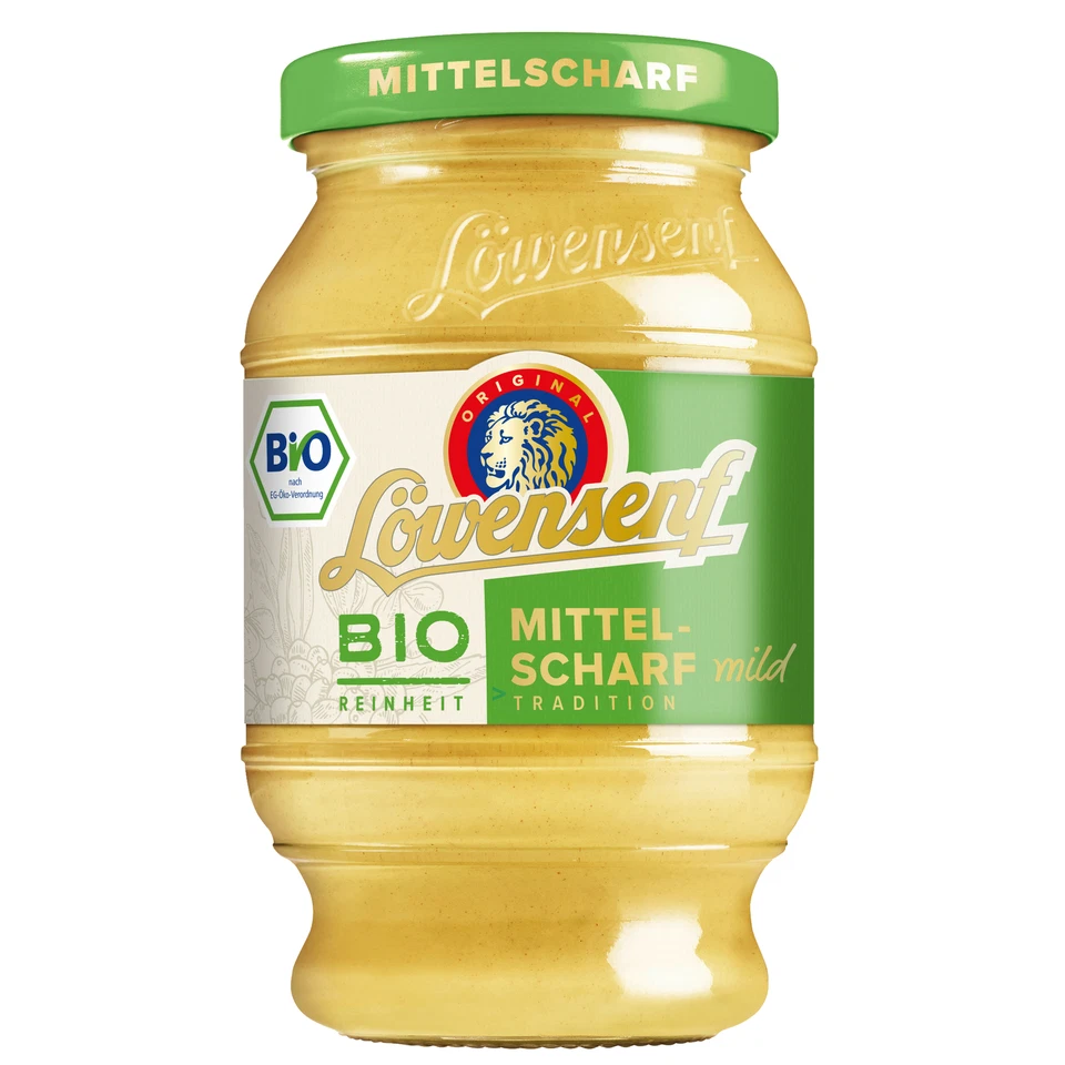 Löwensenf Mittelscharfer Senf mild Bio Reinheit 3x250ml Glas usy Block - Bild 2 von 4