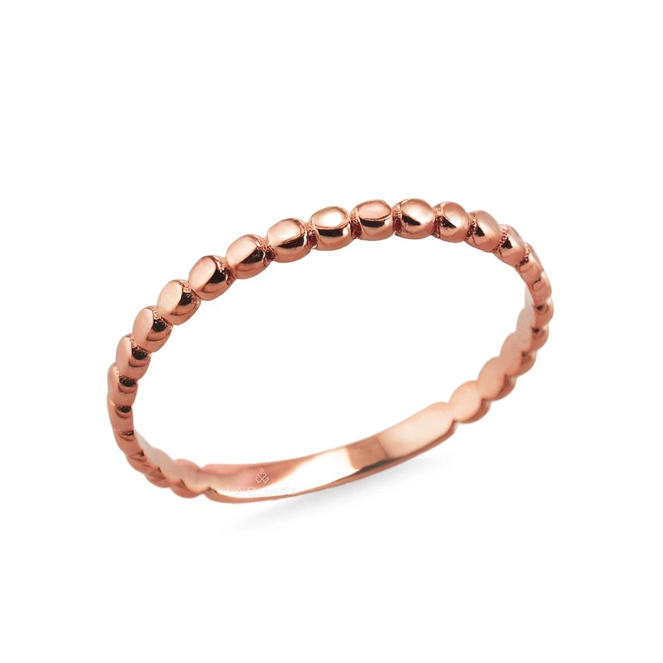 Dainty Gold Stackable Beaded Ring Band for Women – Yellow, White, Rose Gold - Image 4 of 4