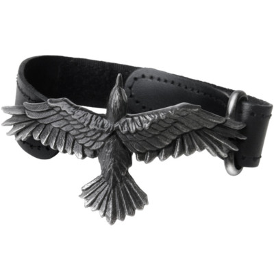 Alchemy Gothic Black Consort Flying Raven Wriststrap Leather Bracelet A109 NWT