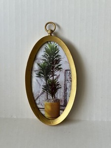 Antique K & Co Hanging Oval Brass Photo Frame Convex Glass #124