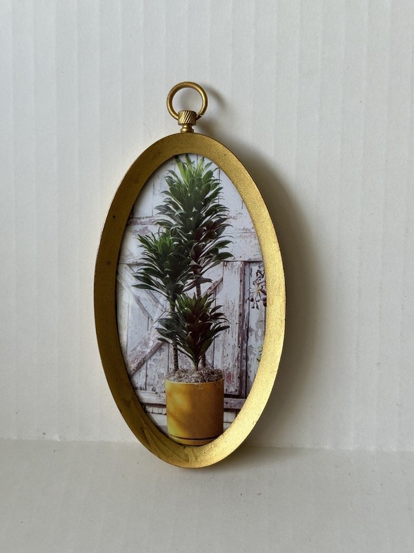 Antique K & Co Hanging Oval Brass Photo Frame Convex Glass #124