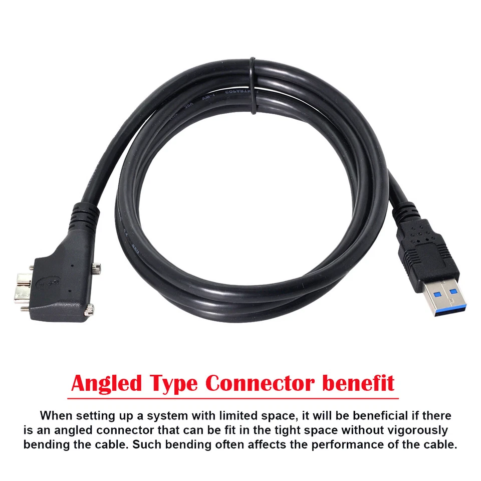 Cablecy USB 3.0 Data Cable Dual Screws Mount Micro USB 3.0 Right Left Angled - Image 4 of 4